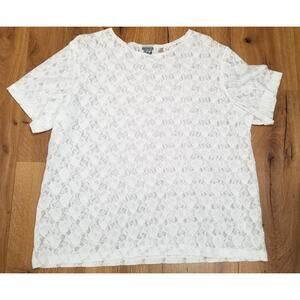 EUC - Spoiled Rotten U.S.A. Women's Large Floral White Lace Short Sleeves Pullon